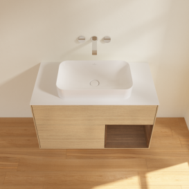 Тумба под раковину Villeroy & Boch Finion 100х50,1 см с подсветкой МДФ шпон дуба/стекло белое матовое F661GNPC