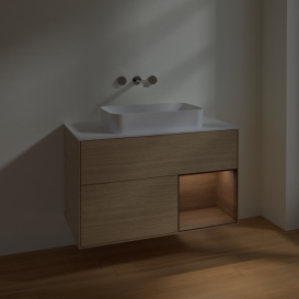 Тумба под раковину Villeroy & Boch Finion 100х50,1 см с подсветкой МДФ шпон дуба/стекло белое матовое F661GNPC