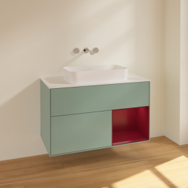 Тумба под раковину Villeroy & Boch Finion 100х50,1 см с подсветкой МДФ оливковый матовый лак/стекло белое матовое F661HBGM