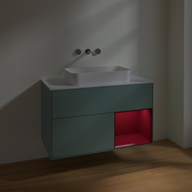 Тумба под раковину Villeroy & Boch Finion 100х50,1 см с подсветкой МДФ оливковый матовый лак/стекло белое матовое F661HBGM