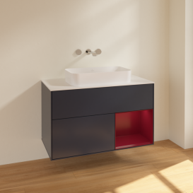 Тумба под раковину Villeroy & Boch Finion 100х50,1 см с подсветкой МДФ темно-синий матовый лак/стекло белое матовое F661HBHG