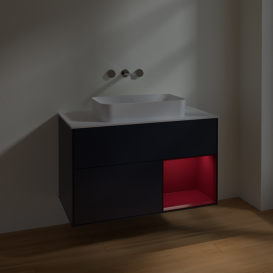 Тумба под раковину Villeroy & Boch Finion 100х50,1 см с подсветкой МДФ темно-синий матовый лак/стекло белое матовое F661HBHG