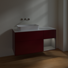 Тумба под раковину Villeroy & Boch Finion 120х50,1 см с подсветкой МДФ пион матовый лак/стекло белое матовое F691GKHB