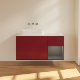 Тумба под раковину Villeroy & Boch Finion 120х50,1 см с подсветкой МДФ пион матовый лак/стекло белое матовое F691GKHB