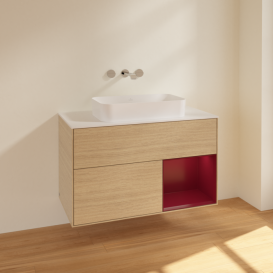 Тумба под раковину Villeroy & Boch Finion 100х50,1 см с подсветкой МДФ шпон дуба/стекло белое матовое F661HBPC