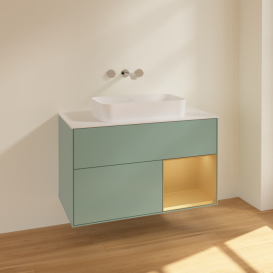 Тумба под раковину Villeroy & Boch Finion 100х50,1 см с подсветкой МДФ оливковый матовый лак/стекло белое матовое F661HFGM