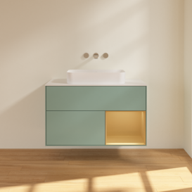 Тумба под раковину Villeroy & Boch Finion 100х50,1 см с подсветкой МДФ оливковый матовый лак/стекло белое матовое F661HFGM