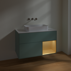 Тумба под раковину Villeroy & Boch Finion 100х50,1 см с подсветкой МДФ оливковый матовый лак/стекло белое матовое F661HFGM