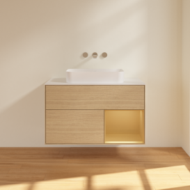 Тумба под раковину Villeroy & Boch Finion 100х50,1 см с подсветкой МДФ шпон дуба/стекло белое матовое F661HFPC