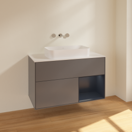 Тумба під раковину Villeroy & Boch Finion 100х50,1 см з підсвічуванням МДФ антрацит матовий лак/скло біле матове F661HGGK