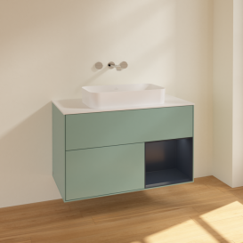 Тумба под раковину Villeroy & Boch Finion 100х50,1 см с подсветкой МДФ оливковый матовый лак/стекло белое матовое F661HGGM