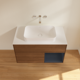 Тумба под раковину Villeroy & Boch Finion 100х50,1 см с подсветкой МДФ шпон грецкого ореха/стекло белое матовое F661HGGN