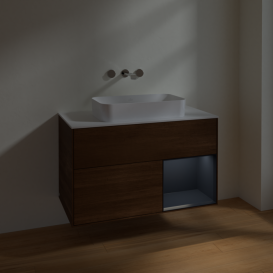 Тумба под раковину Villeroy & Boch Finion 100х50,1 см с подсветкой МДФ шпон грецкого ореха/стекло белое матовое F661HGGN