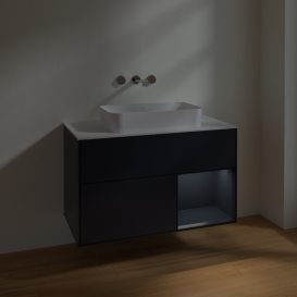 Тумба под раковину Villeroy & Boch Finion 100х50,1 см с подсветкой МДФ темно-синий матовый лак/стекло белое матовое F661HGHG
