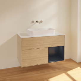 Тумба под раковину Villeroy & Boch Finion 100х50,1 см с подсветкой МДФ шпон дуба/стекло белое матовое F661HGPC