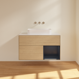 Тумба под раковину Villeroy & Boch Finion 100х50,1 см с подсветкой МДФ шпон дуба/стекло белое матовое F661HGPC