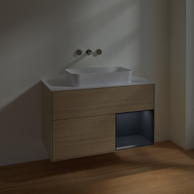 Тумба под раковину Villeroy & Boch Finion 100х50,1 см с подсветкой МДФ шпон дуба/стекло белое матовое F661HGPC