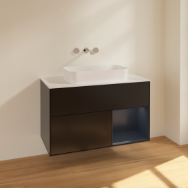 Тумба под раковину Villeroy & Boch Finion 100х50,1 см с подсветкой МДФ черный матовый лак/стекло белое матовое F661HGPD