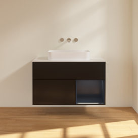 Тумба под раковину Villeroy & Boch Finion 100х50,1 см с подсветкой МДФ черный матовый лак/стекло белое матовое F661HGPD