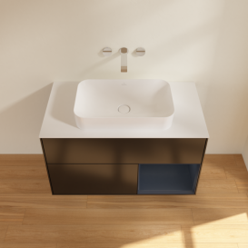 Тумба под раковину Villeroy & Boch Finion 100х50,1 см с подсветкой МДФ черный матовый лак/стекло белое матовое F661HGPD