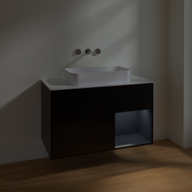 Тумба под раковину Villeroy & Boch Finion 100х50,1 см с подсветкой МДФ черный матовый лак/стекло белое матовое F661HGPD