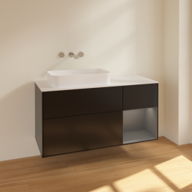 Тумба под раковину Villeroy & Boch Finion 120х50,1 см с подсветкой МДФ черный матовый лак/стекло белое матовое F691GKPD