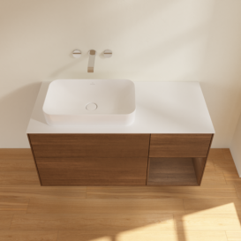 Тумба под раковину Villeroy & Boch Finion 120х50,1 см с подсветкой МДФ шпон грецкого ореха/стекло белое матовое F691GNGN