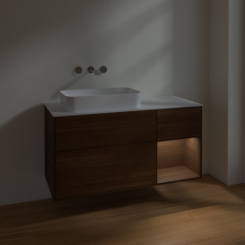 Тумба под раковину Villeroy & Boch Finion 120х50,1 см с подсветкой МДФ шпон грецкого ореха/стекло белое матовое F691GNGN