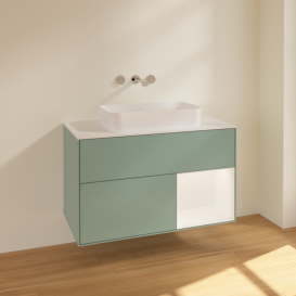 Тумба под раковину Villeroy & Boch Finion 100х50,1 см с подсветкой МДФ оливковый матовый лак/стекло белое матовое F661MTGM