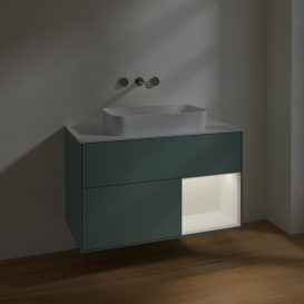 Тумба под раковину Villeroy & Boch Finion 100х50,1 см с подсветкой МДФ оливковый матовый лак/стекло белое матовое F661MTGM