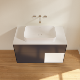 Тумба под раковину Villeroy & Boch Finion 100х50,1 см с подсветкой МДФ темно-синий матовый лак/стекло белое матовое F661MTHG