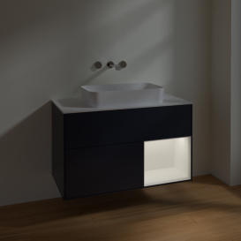 Тумба под раковину Villeroy & Boch Finion 100х50,1 см с подсветкой МДФ темно-синий матовый лак/стекло белое матовое F661MTHG