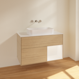 Тумба под раковину Villeroy & Boch Finion 100х50,1 см с подсветкой МДФ шпон дуба/стекло белое матовое F661MTPC