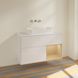 Тумба под раковину Villeroy & Boch Finion 100х50,1 см с подсветкой МДФ глянцевый белый лак/стекло белое матовое F661PCGF