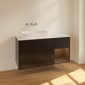 Тумба под раковину Villeroy & Boch Finion 120х50,1 см с подсветкой МДФ черный матовый лак/стекло белое матовое F691GNPD