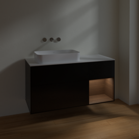 Тумба под раковину Villeroy & Boch Finion 120х50,1 см с подсветкой МДФ черный матовый лак/стекло белое матовое F691GNPD