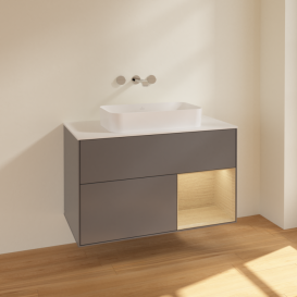 Тумба под раковину Villeroy & Boch Finion 100х50,1 см с подсветкой МДФ антрацит матовый лак/стекло белое матовое F661PCGK