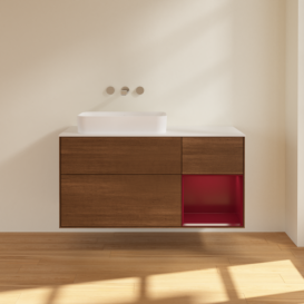 Тумба под раковину Villeroy & Boch Finion 120х50,1 см с подсветкой МДФ шпон грецкого ореха/стекло белое матовое F691HBGN