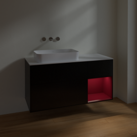 Тумба под раковину Villeroy & Boch Finion 120х50,1 см с подсветкой МДФ черный матовый лак/стекло белое матовое F691HBPD