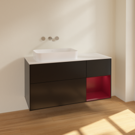 Тумба под раковину Villeroy & Boch Finion 120х50,1 см с подсветкой МДФ черный матовый лак/стекло белое матовое F691HBPD