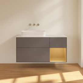 Тумба под раковину Villeroy & Boch Finion 120х50,1 см с подсветкой МДФ антрацит матовый лак/стекло белое матовое F691HFGK