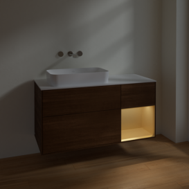 Тумба под раковину Villeroy & Boch Finion 120х50,1 см с подсветкой МДФ шпон грецкого ореха/стекло белое матовое F691HFGN