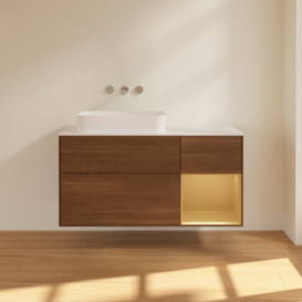 Тумба под раковину Villeroy & Boch Finion 120х50,1 см с подсветкой МДФ шпон грецкого ореха/стекло белое матовое F691HFGN