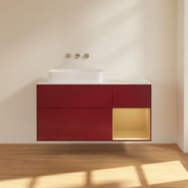 Тумба под раковину Villeroy & Boch Finion 120х50,1 см с подсветкой МДФ пион матовый лак/стекло белое матовое F691HFHB