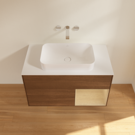 Тумба под раковину Villeroy & Boch Finion 100х50,1 см с подсветкой МДФ шпон грецкого ореха/стекло белое матовое F661PCGN