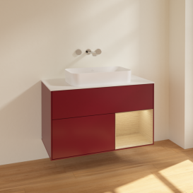 Тумба под раковину Villeroy & Boch Finion 100х50,1 см с подсветкой МДФ пион матовый лак/стекло белое матовое F661PCHB