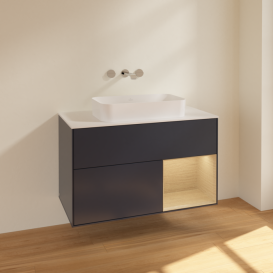 Тумба под раковину Villeroy & Boch Finion 100х50,1 см с подсветкой МДФ темно-синий матовый лак/стекло белое матовое F661PCHG