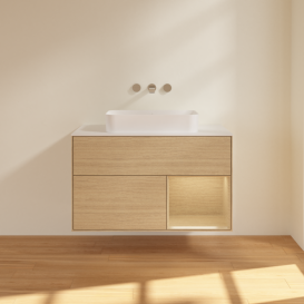 Тумба под раковину Villeroy & Boch Finion 100х50,1 см с подсветкой МДФ шпон дуба/стекло белое матовое F661PCPC