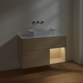 Тумба под раковину Villeroy & Boch Finion 100х50,1 см с подсветкой МДФ шпон дуба/стекло белое матовое F661PCPC