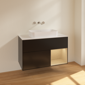 Тумба под раковину Villeroy & Boch Finion 100х50,1 см с подсветкой МДФ черный матовый лак/стекло белое матовое F661PCPD